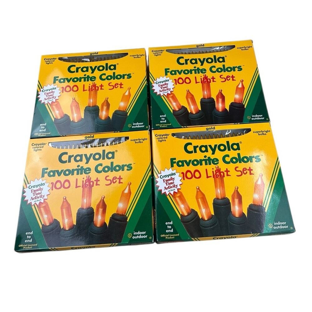 Vintage Crayola Favorite Colors Christmas 100 Light Set Gold NIB Lot Of 4 Packs